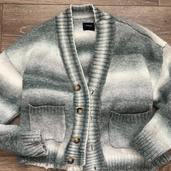 Pacsun Gray Striped Open Button Front Long Sleeve Wool Cardigan Size Medium - Picture 1 of 16